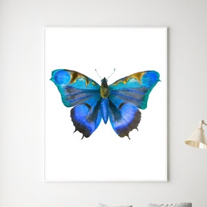 Instant Download Vintage Butterfly Print, Blue Butterfly Digital Wall Art, Butterflies Instant Digital Print, Printable Wall Art Decor