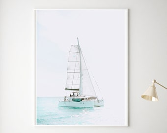 Beach House Wall Art Prints Pale Tones Sailboat Photograph, West Coast Minimalist Modern Decor Art Prints Photography, Boating Wall Art