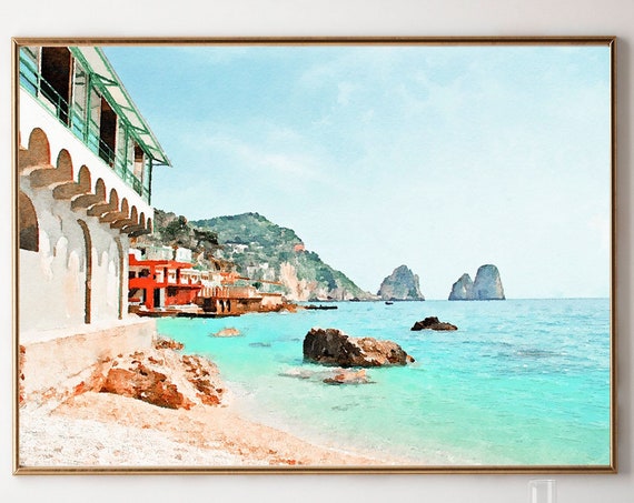 Capri Island Views Print, Italy Coastal Wall Decor, Summer Dreams Watercolor Painting Art Prints, Gallery Wall Decor, Watercolor Paintings