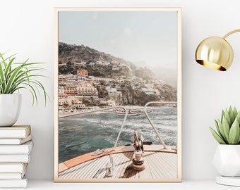 Positano Classic Boat Amalfi Coast Wall Art Photography, Italy Travel Photography Modern Decor Prints, Wall Art Pic Photograph Coastal Print