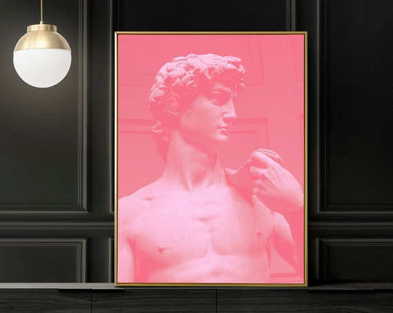 Michelangelo's David in Pink Archival Wall Art Poster Print, Italy Pop Photography Posters, Italian Florence Home Decor Modern Style Prints