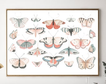 Instant Download Vintage Butterflies Print, Light Bright Butterfly Digital Wall Art, Butterflies Digital Print, Printable Wall Art Decor