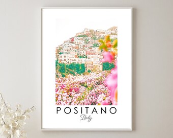 Amalfi Coast Art Print: Positano Coastal Floral Travel Poster