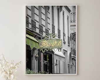 Paris Photography, Paris Flower Shop Print, Paris Travel Prints, France Photos, Paris Wall Decor, Black and White Paris Photo