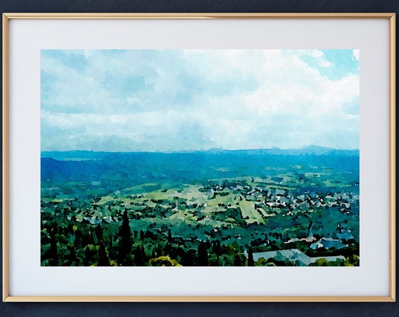 Italy Wall Art Painting Print Cortona View, Tuscany Travel Modern Decor Art Prints, Italy Landscape Watercolor Painting