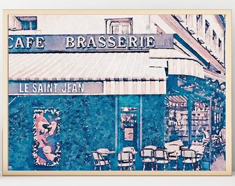 Paris Cafe Print, Parisian Brasserie Watercolor Painting Prints, French Watercolor Achival Art Print, Gallery Wall Decor, Giclee Prints