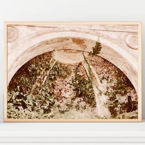 Rome Ruins Fern Wall Art Print, Roman Vintage Italy Watercolor Painting Prints, Neutral Gallery Wall Decor, Roman Architecture Giclee Prints