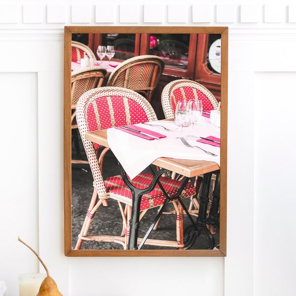 Paris Photography, Paris Red Cafe Chairs Wall Art Prints, French Travel Photography, Kitchen Wall Art, France Photo Print, French Modern Art