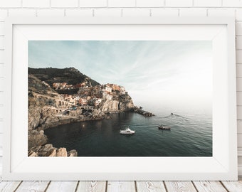 Cinque Terre Coastal Wall Art Print Photograph Boats Manarola, Italy Travel Photography Modern Decor Prints, Art Photograph Coastal Print