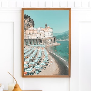 Amalfi Coast Wall Art Print Photograph Positano Beach Umbrellas, Italy Modern Decor Prints, Ombre Wall Art Pic Photography Coastal Print