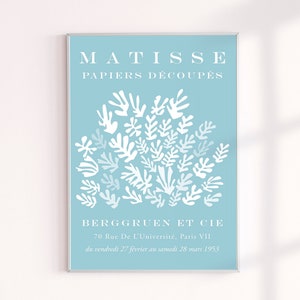 Cartel impreso de Matisse, Impresiones de decoupes de papel azul claro pastel de Matisse, Recorte de Matisse, Impresiones del mercado de flores Matisse, Matise