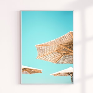 Travel Photography, Beach Umbrellas Print South of France St. Tropez, Coastal Beach Wall Art Print Photograph, Minimalist Modern Decor Art