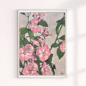 Vintage Rose Art Print, Hannah Borger Overbeck Botanical Wall Art, Cottagecore Floral Painting, Arts and Crafts Flower Decor