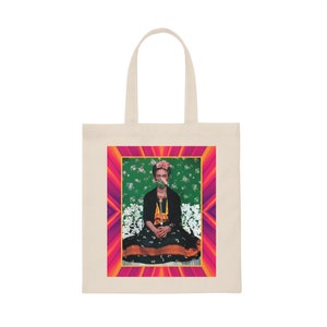 Frida Khalo Art Cotton Magazine Tote Bag, Bookbag Tote, Book Tote Back Frida Khalo Artist, French Girl Chic Stylish Bag