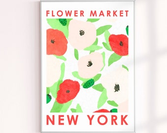 Flower Market New York Poster, NYC Flower Market Wall Decor Prints, Floral Wall Decor Art Print, New York Travel Images, Flower Markets