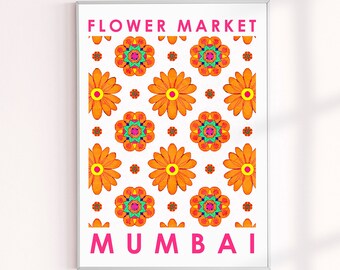 Mumbai Flower Market Poster, India Flower Market Wall Decor Prints, Diwali Floral Wall Decor Art Print, Far East Travel Images