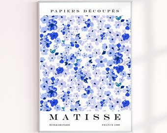 Matisse Blue Flowers Poster, Matisse Flower Market Prints, Matisse Blue Cutouts, Henri Matisse Blue Poster, Papiers Decoupes Matisse, Matise