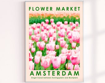 Flower Market Amsterdam Poster, Tulips Flower Market Prints, Floral Tulip Wall Decor Art Print, Amsterdam Travel Images, Flower Markets