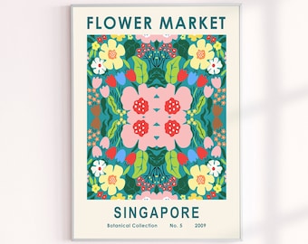 Impresión digital instantánea del mercado de flores, arte de decoración de pared, impresiones de flores de Singapur, impresión de arte floral, póster del mercado de flores para decoración de pared