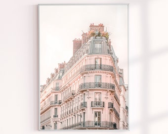 Paris Wall Art Print Pink Peach Apartments Architecture Photo French Style Elegant Travel Photography Gallery Wall Home Decor Paris Print