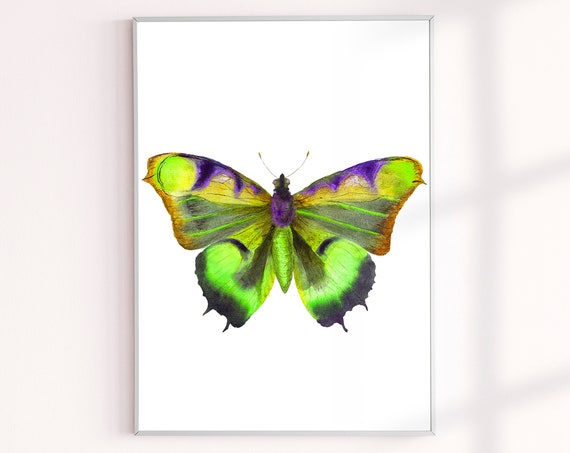 Instant Download Vintage Butterfly Print, Green Pop of Color Digital Wall Art, Butterflies Instant Digital Print, Printable Wall Art Decor