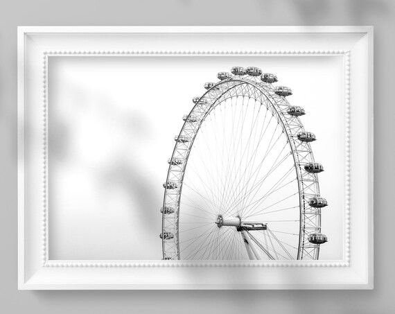 London Black and White Travel Photography Prints, Modern Wall Decor Prints, London Eye Ferris Wheel UK Pictures, London Series Photos