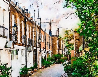 London Mews Watercolor Archival Print, London Architecture Painting Print Art, Carriage House Print, Great Britain Painting Prints, The UK