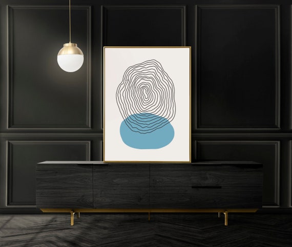 Abstract Wall Art, Blue Oval Circle Lines Drawing Painting Art Archival Print, Minimalist Drawing Arts, Abstract Painting, Abstract 27