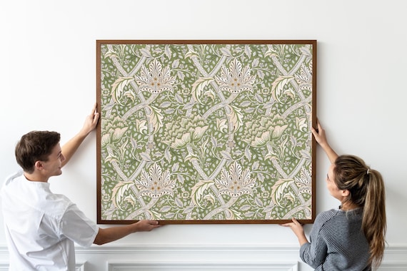 Framed Canvas Wall Art William Morris Windrush Botanical Canvas Print on Real Wood Floating Frame Minimalist Modern Boho Wall Art Decor