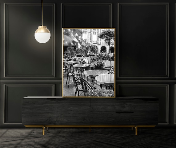 Paris French Cafe Black and White Art Print Poster, White Wall Art, Paris Black White Prints Photo, Parisian Style Wall Decor Prints