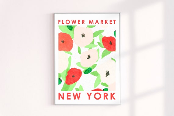 Flower Market New York Poster, NYC Flower Market Wall Decor Prints, Floral Wall Decor Art Print, New York Travel Images, Flower Markets