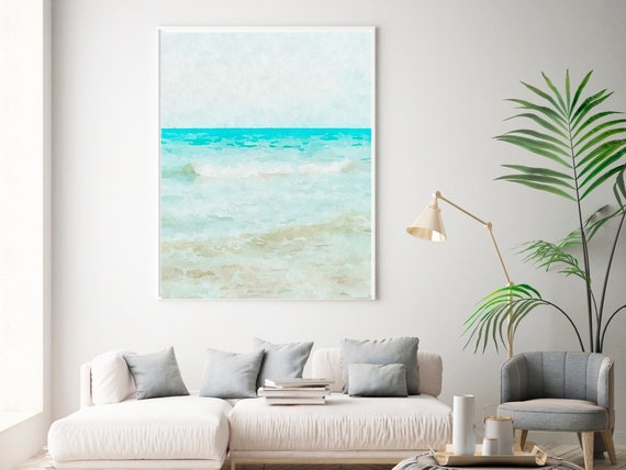 Ocean Landscape Painting, Large Seascape Painting, Contemporary Art Painting on Canvas, Modern Wall Decor, Ocean Sunrise Water Art Gifts