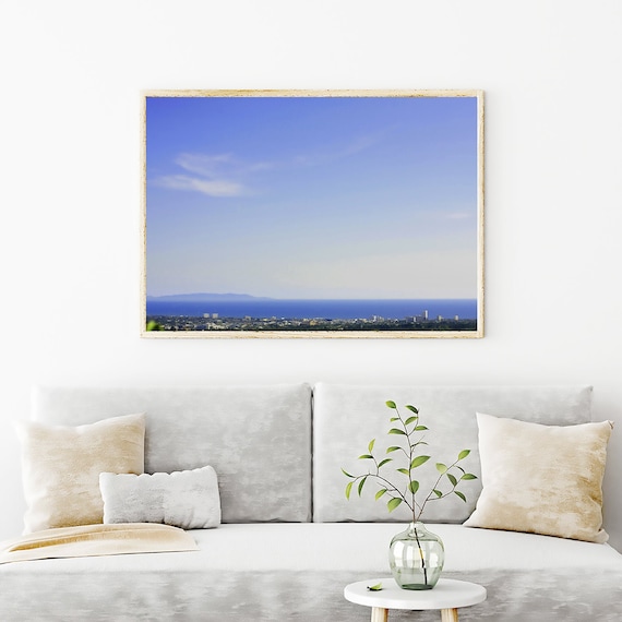 Los Angeles Photo, California Photography Art Print, Santa Monica Coastal Sky Views to Catalina Island, Minimalist Blues Photograph Prints