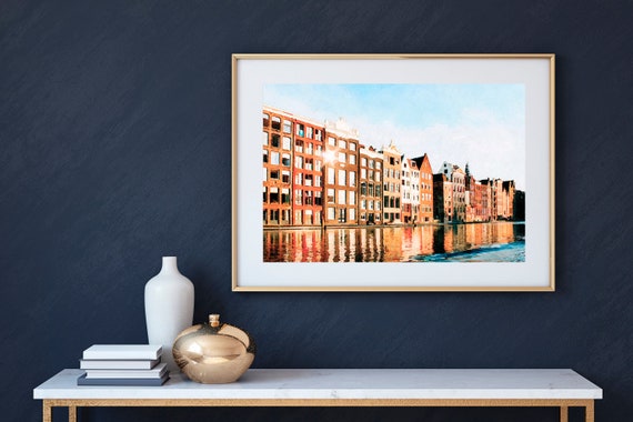 Amsterdam Wall Art, Amsterdam on the Canal Watercolor Print, Netherlands Travel Wall Decor Prints, Europe Travel Vintage Style Prints, Dutch