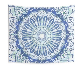 Soft Navy and Green Mandala Velveteen Blanket - 3 Available Sizes and Supersoft and Plush for your Bedroom, Living, Dorm, Apartment or Home