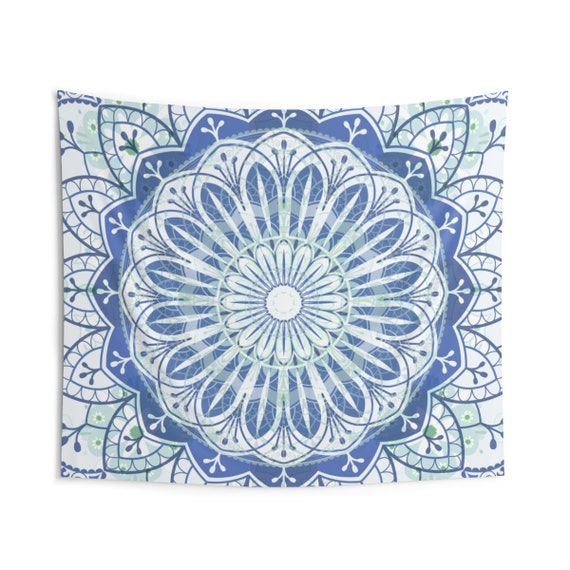 Soft Navy and Green Mandala Velveteen Blanket - 3 Available Sizes and Supersoft and Plush for your Bedroom, Living, Dorm, Apartment or Home