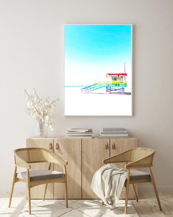 Venice Beach Rainbow Pride Lifeguard Tower Poster, Light and Bright Colors Poster, Modern Decor Art Prints