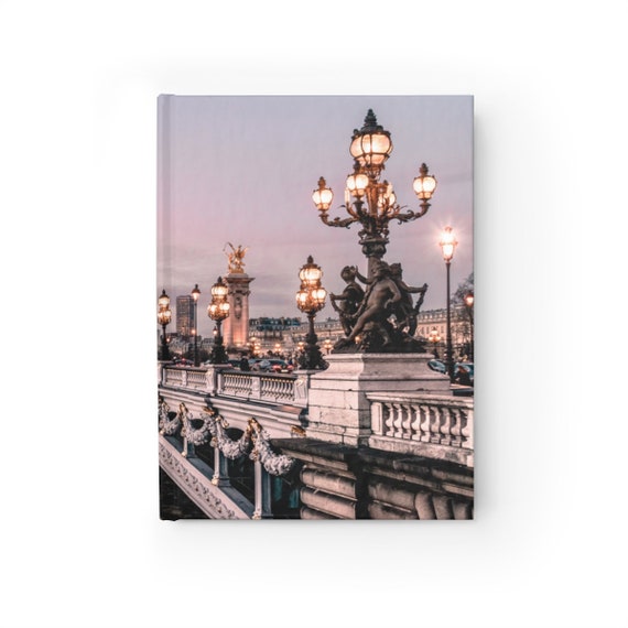 Journal Notebook Diary Featuring French Paris Bridge - Choose Personalized Name, Lined or Blank Pages for your Travel Sketches