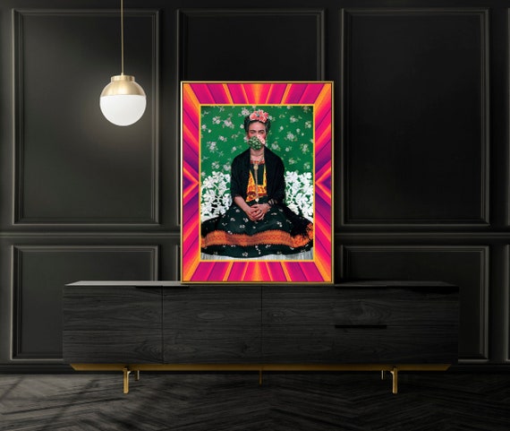 Frida Khalo Art Prints, Frida Flowers Art Print Collage, Frida wall print, Frida with Cactus Flower, Gallery Wall Decor, Vintage Prints Art