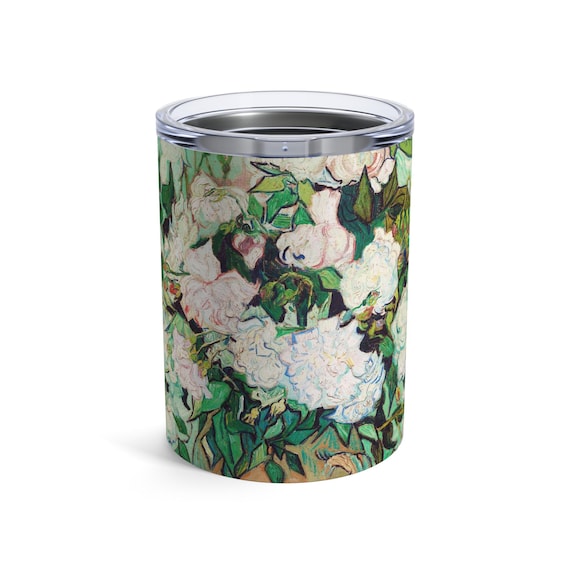 Van Gogh Roses 10 Oz Wine or Coffee Tumbler, Personalized Gift in Custom Colors, Coffee or Tea Mug, Van Gogh Iconic Roses Painting, Art Gift