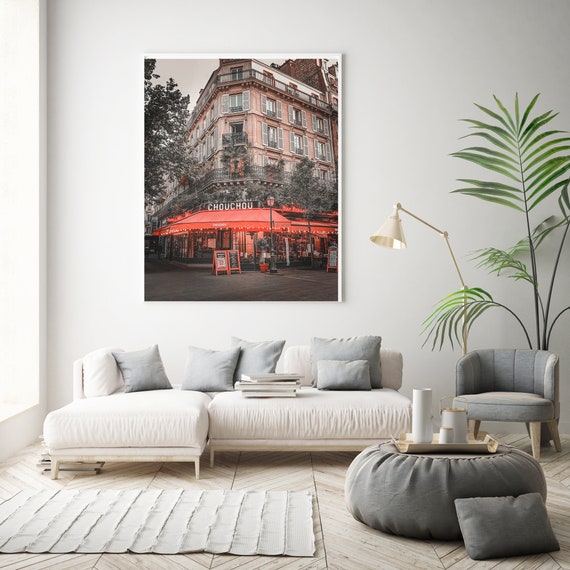 Paris Cafe Art Photography, Paris Red ChouChou, Paris France Travel Photograph Prints, French Photo Print, French Modern Wall Decor Art