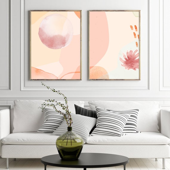 Abstract Wall Decor Art Archival Prints Dyptich, Modern Watercolor Wall Two Set, Diptych Peaches Photography Gallery Nature Trees Wall Decor