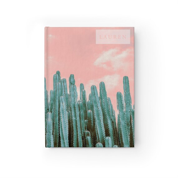 Pink Sky Cacti Journal Notebook with Personalization Option - Choose from Lined or Blank Pages for Diary, Sketches, Doodles and Class Notes