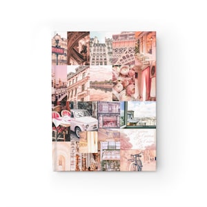 May include: A collage of images featuring Parisian landmarks, including the Eiffel Tower, a bridge, and buildings. The collage is in a pink and white color scheme and includes the text "Je t'aime" which means "I love you" in French.