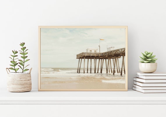 Pier Beach Coast Print Photograph, Coastal Travel Photography Modern Decor Neutral Art Prints, Wall Art Coastal Print