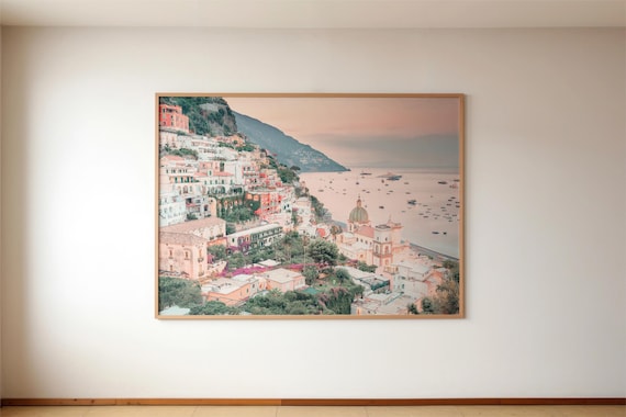 Framed Positano Sunrise Print: Italian Coastal Archival Wall Art (Wood Frame)