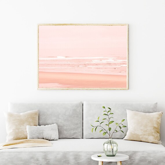 Coastal Wall Art Photo, California Pastel Pink Tones Sandy Beach Waves Archival Photograph, West Coast Modern Decor Art Prints Photography