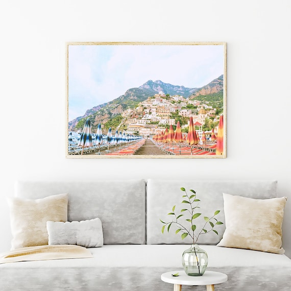 Amalfi Coast Wall Art Print Photograph Positano Beach Club, Italy Travel Photography Modern Decor, Wall Art Prints Pic Photography Coastal