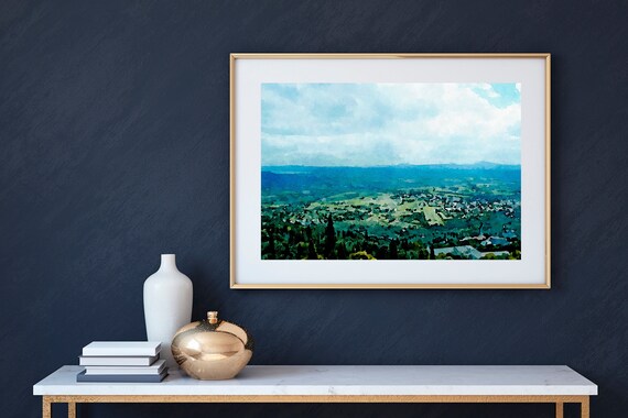 Italy Wall Art Painting Print Cortona View, Tuscany Travel Modern Decor Art Prints, Italy Landscape Watercolor Painting