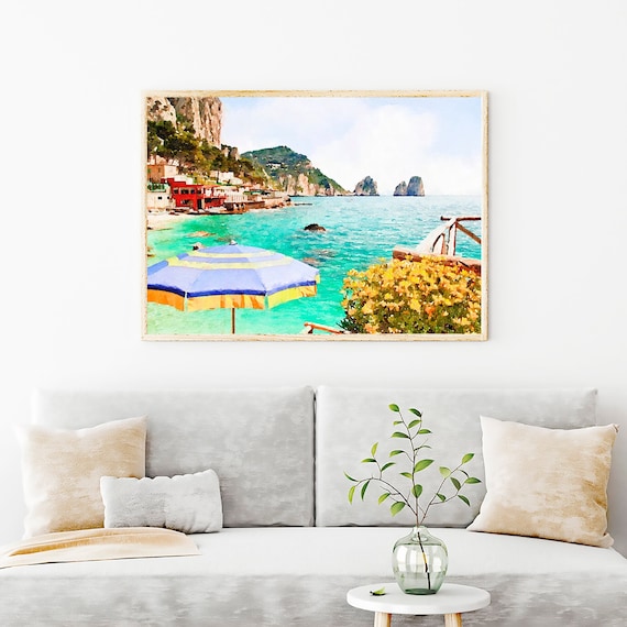 Capri Italy Print, Island Coastal Wall Decor, Summer Dreams Watercolor Painting Art Prints, Gallery Wall Decor, Watercolor Paintings